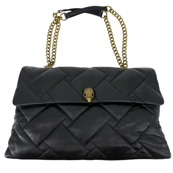 Kurt Geiger XXL Kensington Black Quilted Leather Eagle Gold Chain Shoulder Bag - Picture 7 of 16